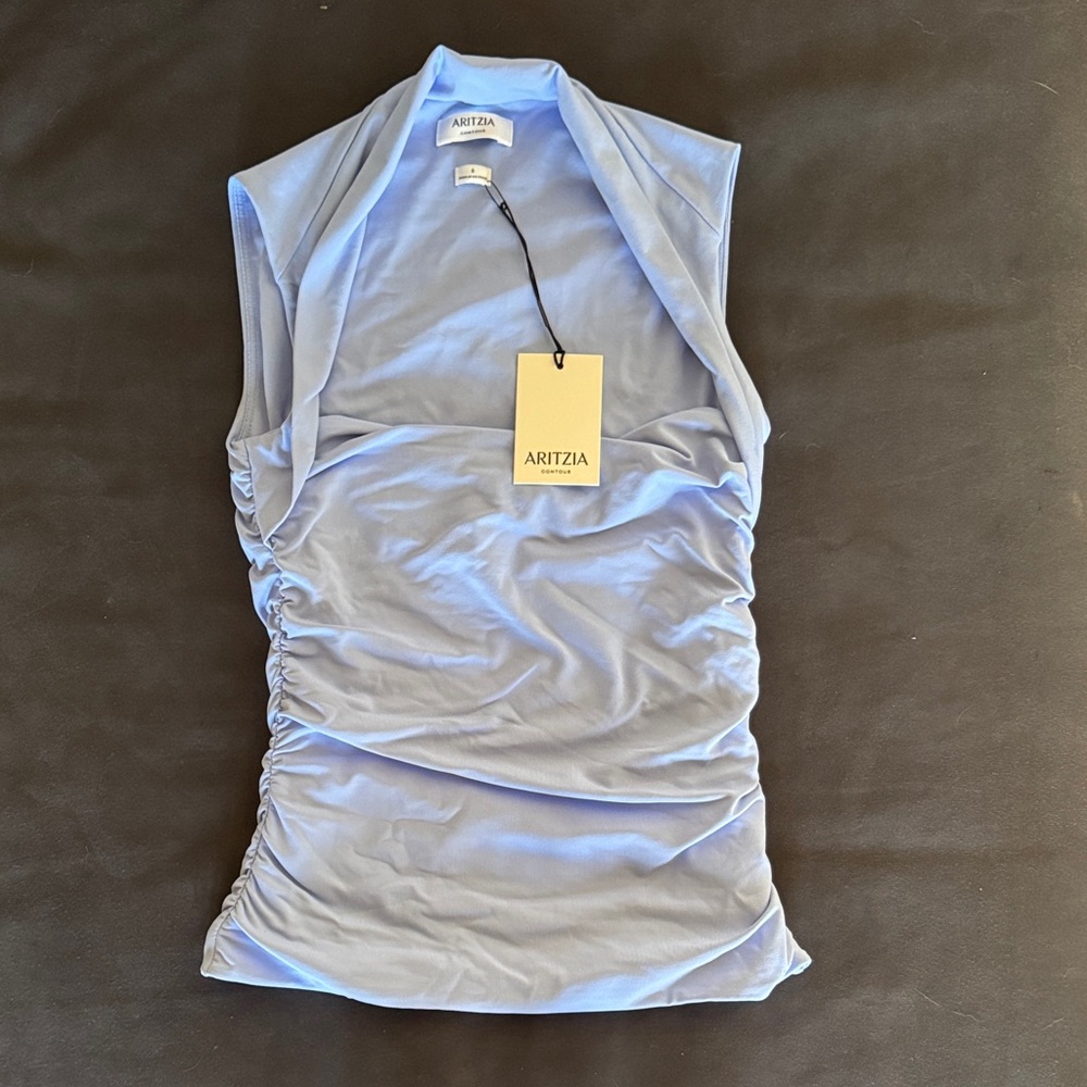 Aritzia Contour Flourish Draped Ruched Sleeveless Top Dayflower Blue Size S NWT